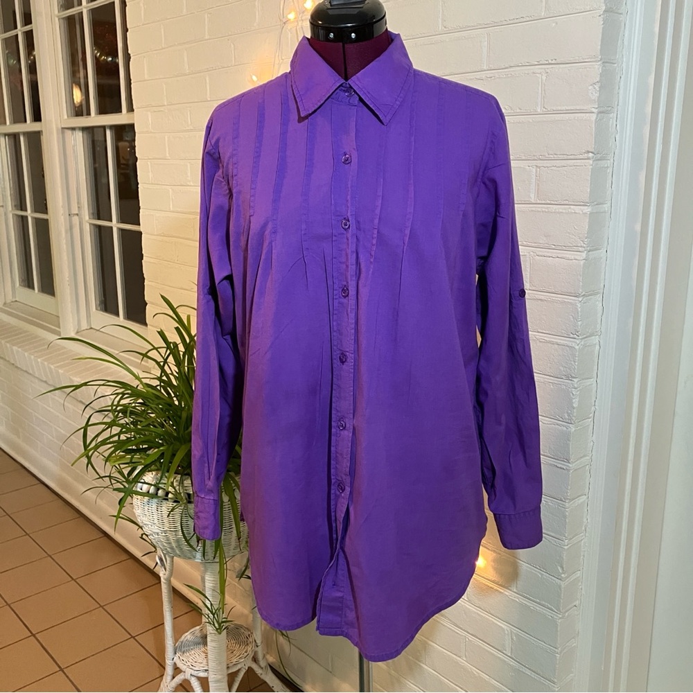 Purple Women's Cotton Blouse with Pleating detail